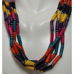 Unbranded Necklace Multicolor wood beads 5-strand 18"